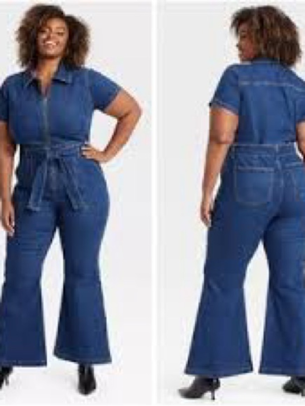 Women’s Eva & Viv Plus Size Short Sleeve Denim Dark Wash Jumpsuit Sz 24